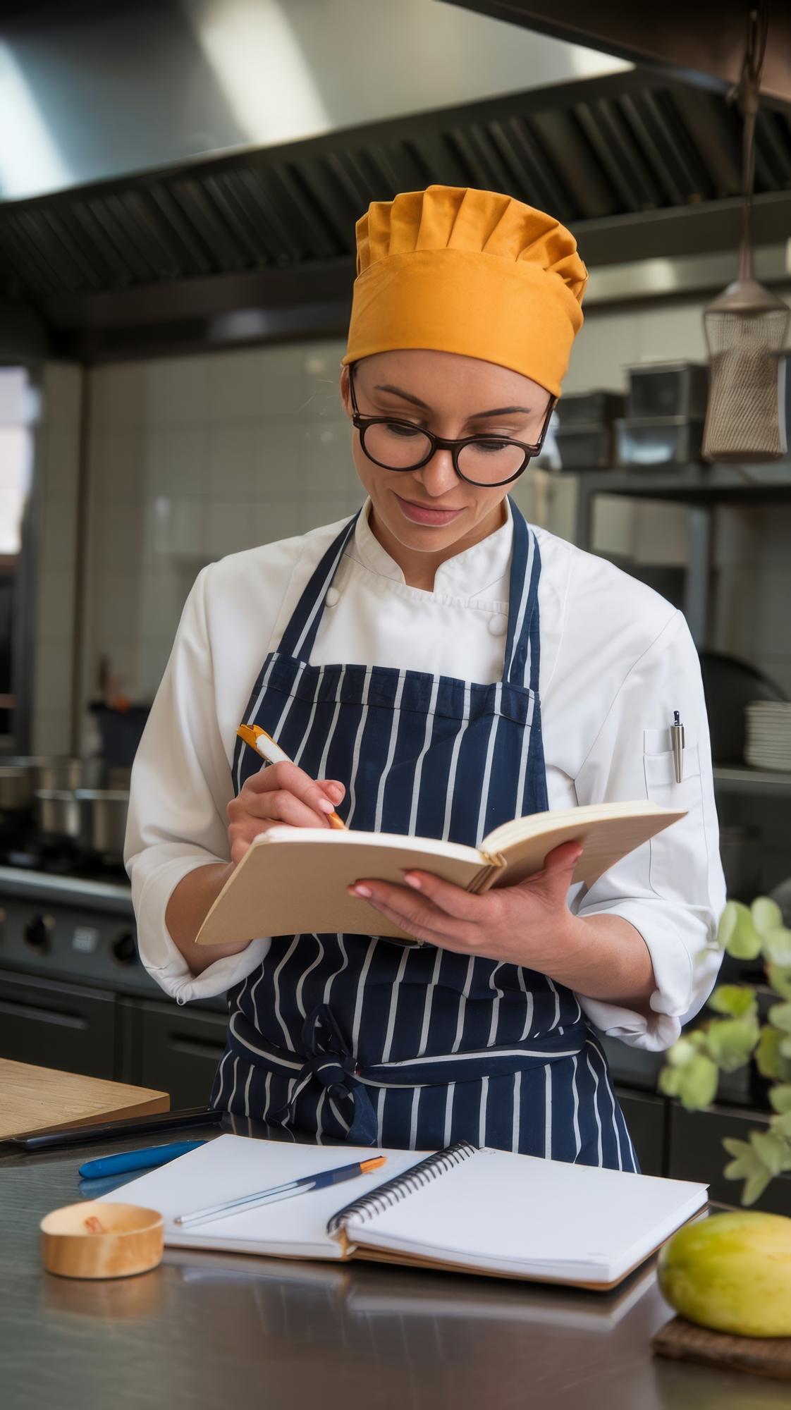 Fondatore in cucina con un quaderno di ricette